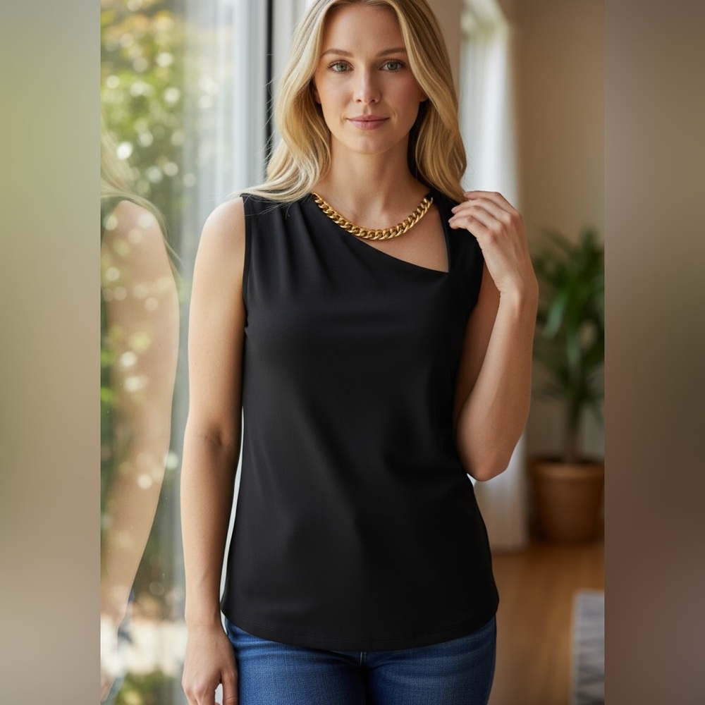 New w/tags INC International Concepts Black Asymmetrical Sleeveless Tank Top
Med